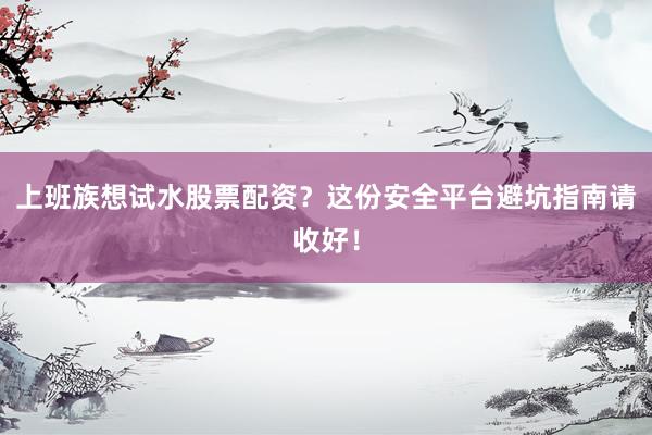 上班族想试水股票配资?这份安全平台避坑指南请收好!