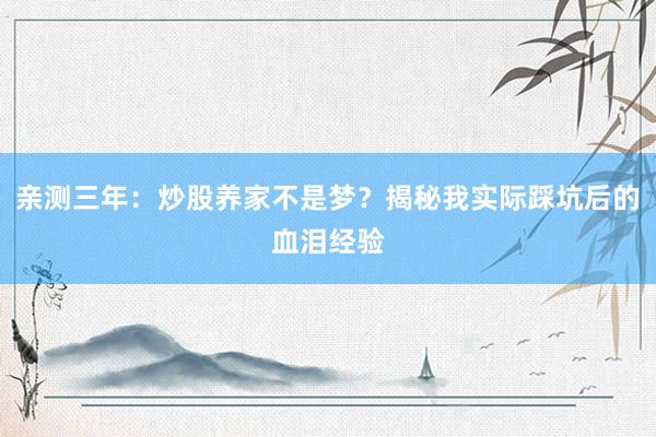 亲测三年：炒股养家不是梦？揭秘我实际踩坑后的血泪经验