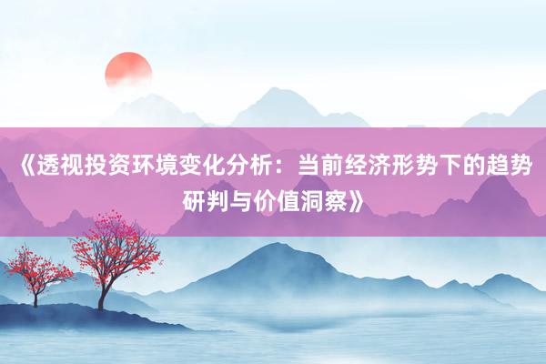《透视投资环境变化分析：当前经济形势下的趋势研判与价值洞察》