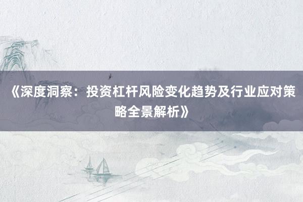 《深度洞察：投资杠杆风险变化趋势及行业应对策略全景解析》