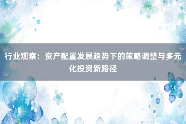 行业观察：资产配置发展趋势下的策略调整与多元化投资新路径