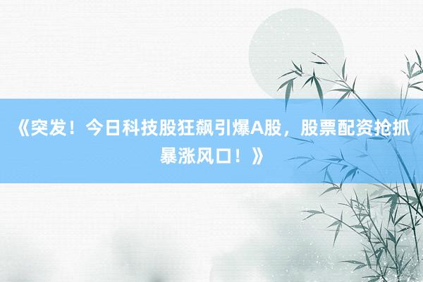 《突发！今日科技股狂飙引爆A股，股票配资抢抓暴涨风口！》