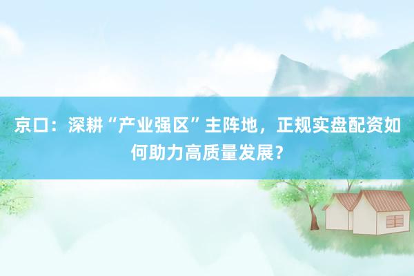 京口：深耕“产业强区”主阵地，正规实盘配资如何助力高质量发展？