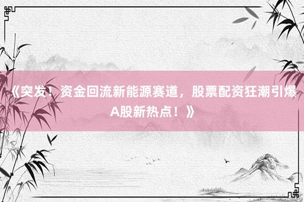 《突发！资金回流新能源赛道，股票配资狂潮引爆A股新热点！》