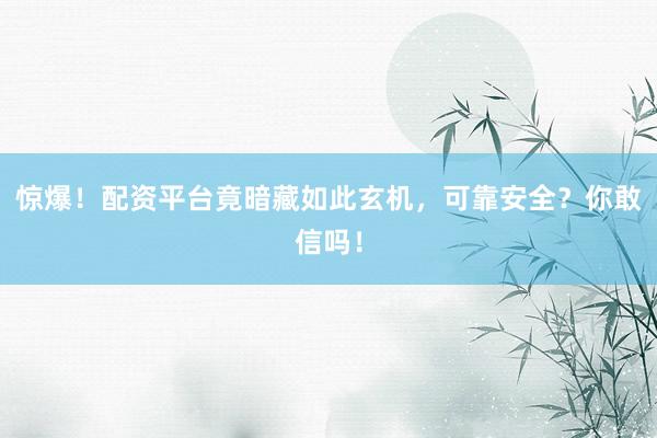 惊爆！配资平台竟暗藏如此玄机，可靠安全？你敢信吗！