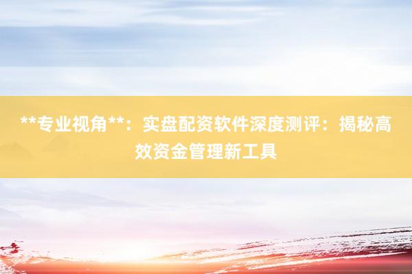 **专业视角**：实盘配资软件深度测评：揭秘高效资金管理新工具